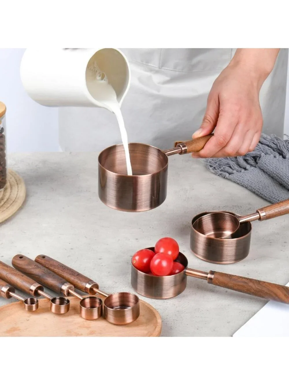 8-Piece Copper Measuring Cups & Spoons Set - Stainless Steel Kitchen Tools for